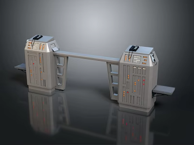3D Model of Mechanical Console Units With Connecting Beam And Control Panels 3d model