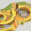 Colorful Children's Playground Design With Spiral Walkways Sandpit Slide And Circular Lawn Decorations