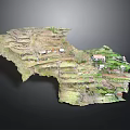 Detailed Terrace Field Scale Model With Layered Fields Traditional Houses And Greenery