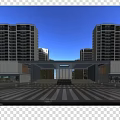Modern Residential Entrance Gate With Plaza People And Tall Buildings