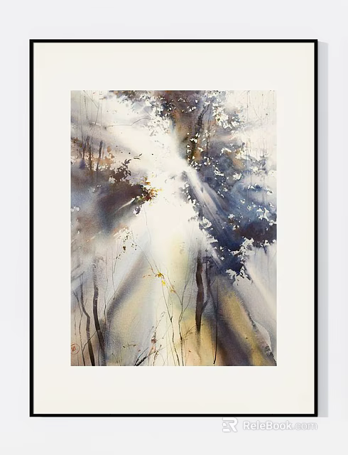 Vibrant Abstract Painting Featuring Dynamic Color Swirls and Soft Textural Brushstrokes on Canvas 3d model 