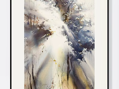 Vibrant Abstract Painting Featuring Dynamic Color Swirls and Soft Textural Brushstrokes on Canvas 3d model