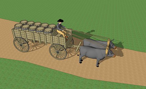 Modern oxcart wooden box carriage 3d model