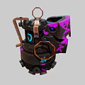 Rusty Mechanical Device With Purple Stars Blue Accents And Metallic Top Ring