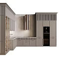 Modern Gray Kitchen Cabinets With Glass Door Wine Storage Built-in Appliance And Countertop