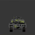 Camouflaged Military Tank With Cannon Tracks And Antennas On Dark Surface