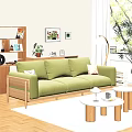 Green Three-seater Casual Sofa Set With Round Coffee Tables In Modern Living Room