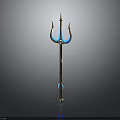 Ornate Trident Weapon With Golden Shaft Blue Prongs And Decorative Details