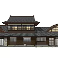 Traditional Style Commercial Complex With Tile Roof Wooden Structure And Entrance Design