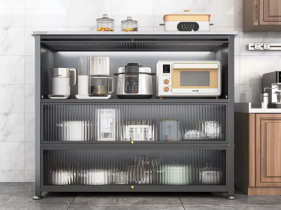 Kitchen Cabinet Storage With Appliances And Tableware In Modern Kitchen 3d model