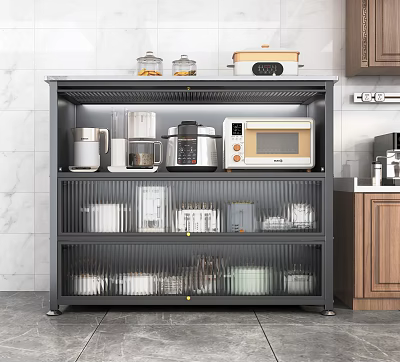 Kitchen Cabinet Storage With Appliances And Tableware In Modern Kitchen 3d model