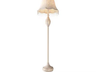 Elegant Floor Lamp With Fabric Shade Tassel Trim And Slim White Stand Design 3d model