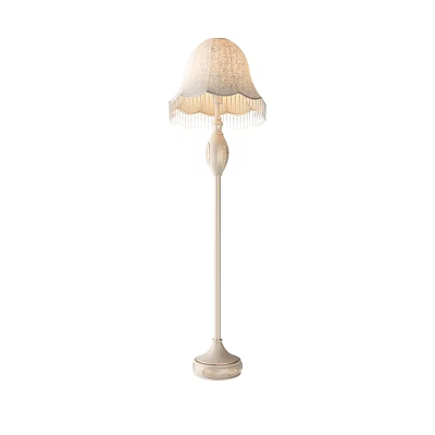 Elegant Floor Lamp With Fabric Shade Tassel Trim And Slim White Stand Design 3d model