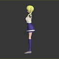 Anime Character With Blonde Hair White Top Blue Skirt Purple Socks Pink Shoes Arms Outstretched