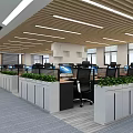 Modern Public Office Space With Open Workstations Green Plants Ceiling Lights And Natural Light Windows