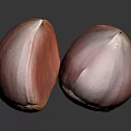 Two Red Chestnuts With Textured Surface On Black Background And Reflection 3d model