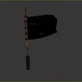 Dark Colored Flag With Wooden Pole Red Decorations And Intricate Design
