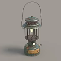 Vintage Teal Colored Portable Outdoor Lantern With Metal Frame Handle And Rustic Finish