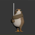 Cute Small Brown Game Movie Character With Big Eyes Orange Feet Holding White Stick