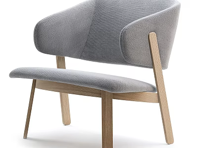 Gray Upholstered Leisure Chair With Curved Backrest Wooden Legs Modern Design 3d model