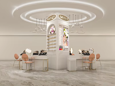 Modern Beauty Hair Salon Interior Design With Stylish Workstations Pink Chairs And Decorative Lights 3d model