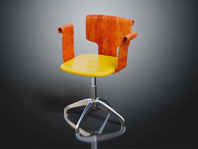 Modern Wooden Chair With Orange Backrest Yellow Seat And Metallic Base 3d model