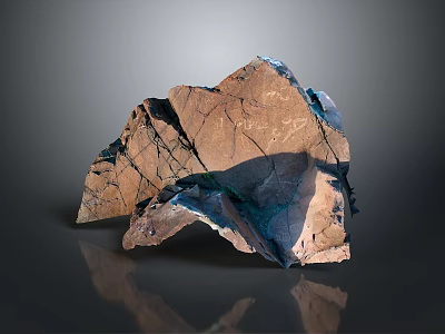 Natural Garden Landscape Rock With Brown Blue Surface Cracks And Reflections 3d model