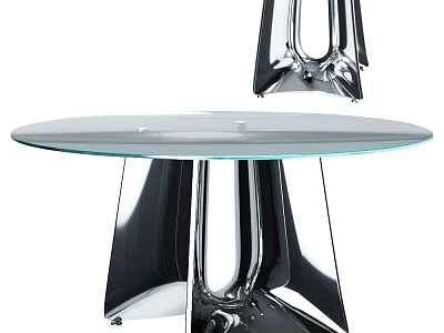 Modern Dining Table With Sleek Glass Top And Chrome Metal Base Design 3d model