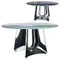 Modern Dining Table With Sleek Glass Top And Chrome Metal Base Design
