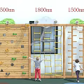 Kindergarten Climbing Wall Structure With Colorful Rings Rope Ladders And Kids Playing