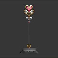 Heart Shaped Top Staff Weapon With Pink Gem And Golden Decoration On Base