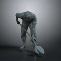 Detailed Gray Male Figure Sculpture In Bending Work Pose Holding Shovel