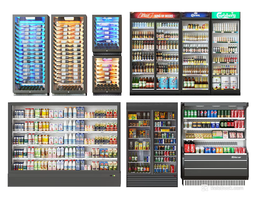 Commercial Refrigerators and Freezers for Beverage and Food Display in Retail Stores 3d model 