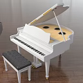 Dark Brown Grand Piano Musical Instrument With Stool In Wooden Floor Interior And Another Piano