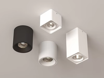 Modern Black and White Cylindrical Square Downlights and Spotlights for Ceiling 3d model
