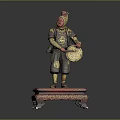 Ancient Soldier Statue With Red Helmet Armor And Circular Shield On Red Base Golden Decoration