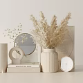 Minimalist Decorative Ornament Set With Vase Dried Pampas Grass Mirror Books And Clock