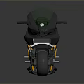 Black And Orange Sport Motorcycle With Green Rim Accents Streamlined Body And Aerodynamic Design