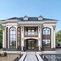 Elegant Detached Villa With Classical Architecture Large Windows Sloped Roof And Stone Facade