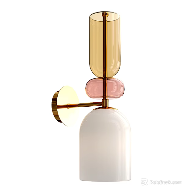 Modern Gold Wall Lamp with Pink Accents and Clear Glass Shade for Home Decor 3d model 