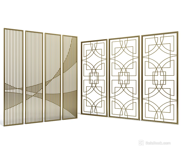 Modern Decorative Room Divider With Vertical Stripes Curved Lines And Geometric Patterns Design 3d model