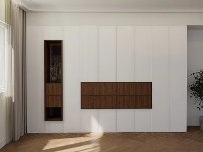 Modern Wall Mounted Storage Cabinet With White Wall And Wooden Panel Design 3d model
