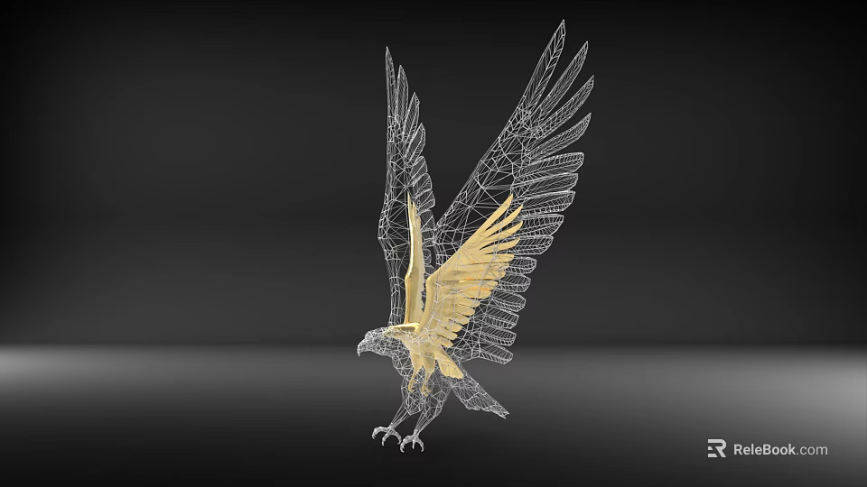 Eagle Decorative Ornament Metal Sculpture With Golden Wings And Hollow Out Design For Home Decor 3d model 