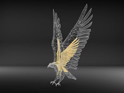 Eagle Decorative Ornament Metal Sculpture With Golden Wings And Hollow Out Design For Home Decor 3d model