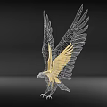 Eagle Decorative Ornament Metal Sculpture With Golden Wings And Hollow Out Design For Home Decor