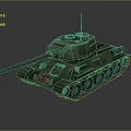 Green Military Tank With Long Barrel Tracks And Turret