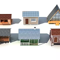 Various Styles Wooden Houses With Different Roof Designs And Colorful Exteriors