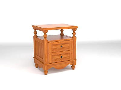 Traditional Solid Wood Nightstand With Two Drawers And Carved Legs Design 3d model