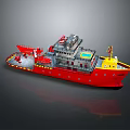 Red and Yellow Work Boat Featuring Deck Equipment and Upper Superstructure 3d model