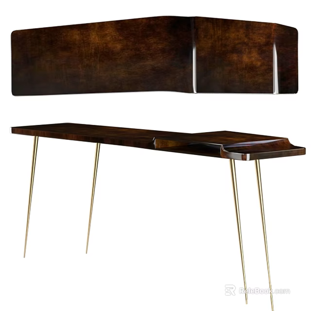 Modern Multifunctional Wooden Desk with Slim Metal Legs and Extendable Top Design 3d model 